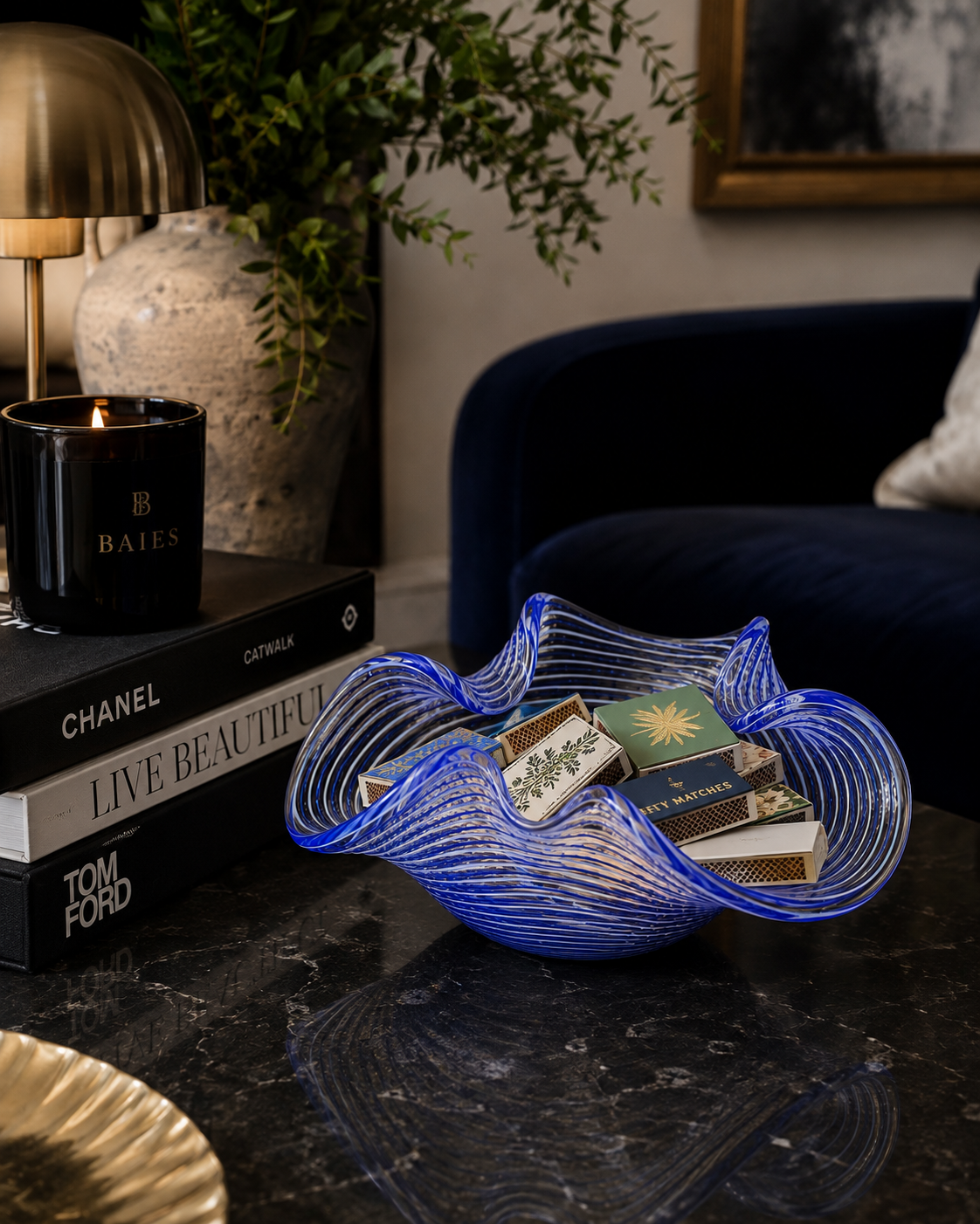 Turkish Cobalt Blue Handblown Glass Bowl