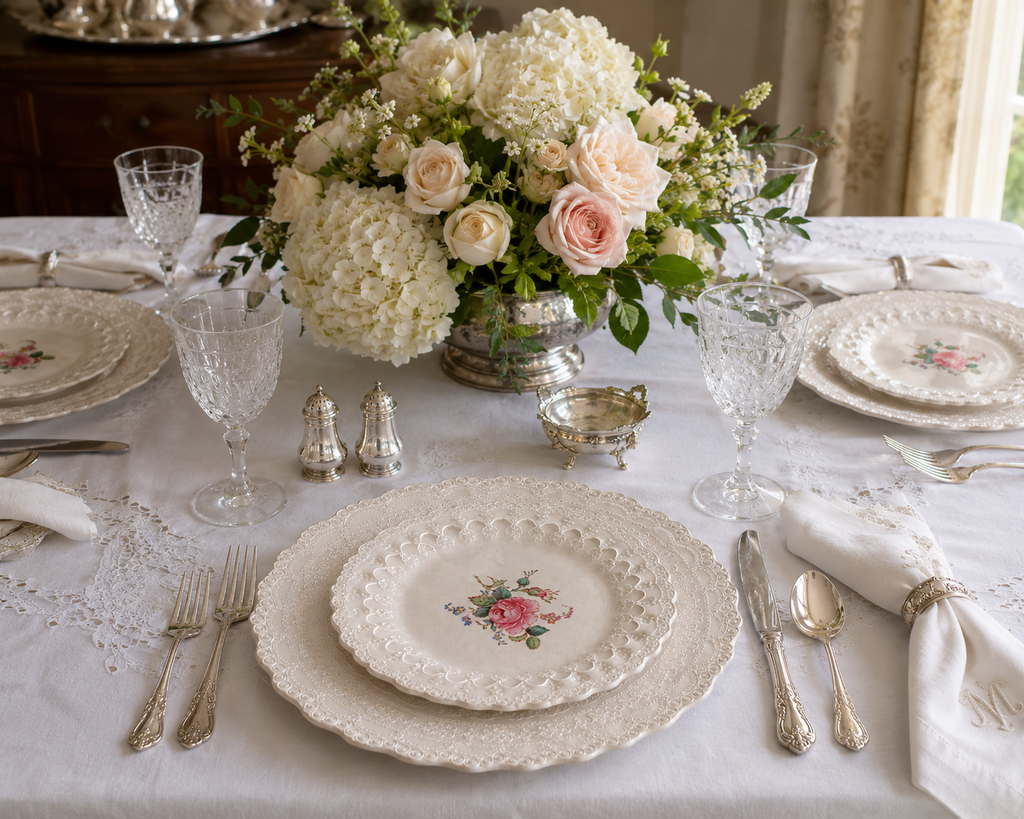 Spode Copeland “Billingsley Rose” Dinner Plates — Set of 8, c. 1929