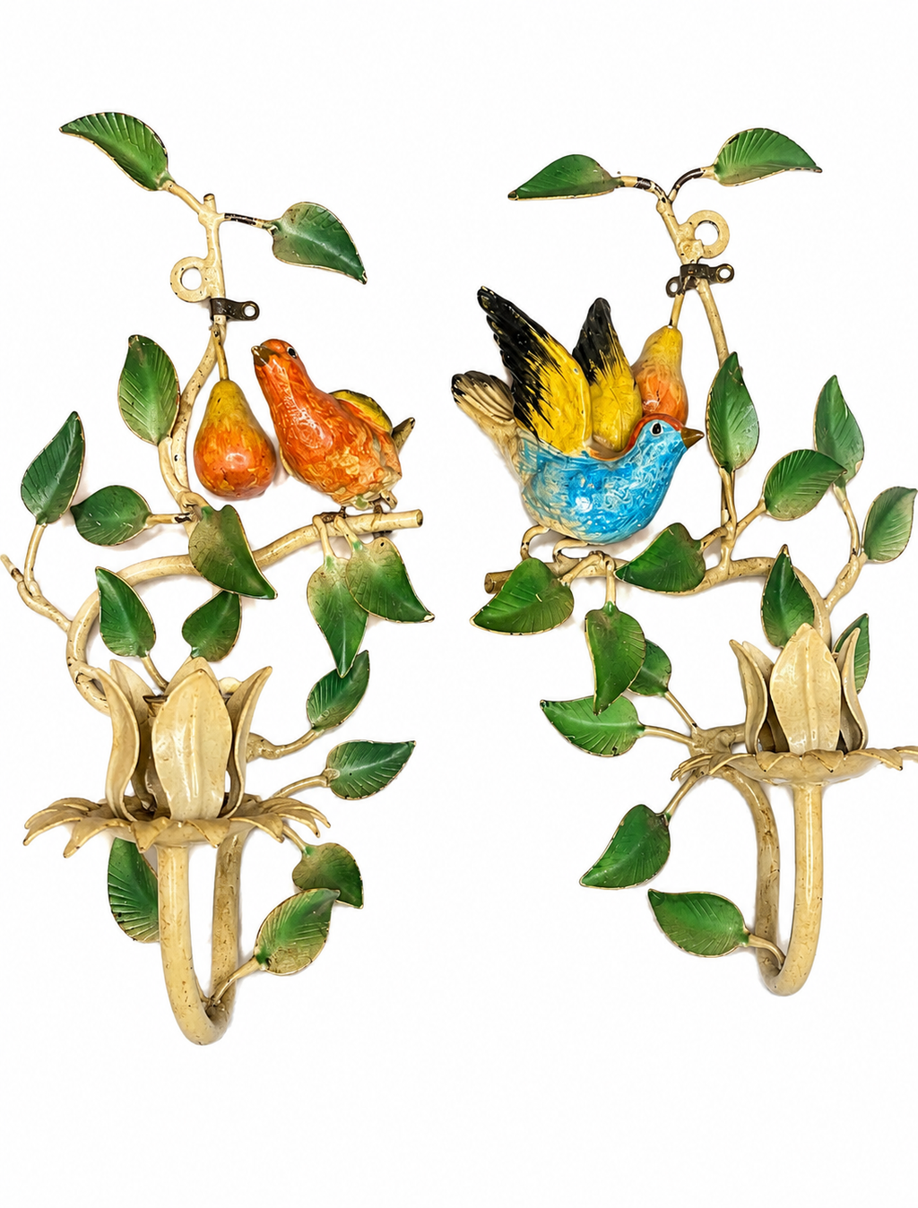 Pair of Italian Tole Bird Wall Sconces, c. 1940