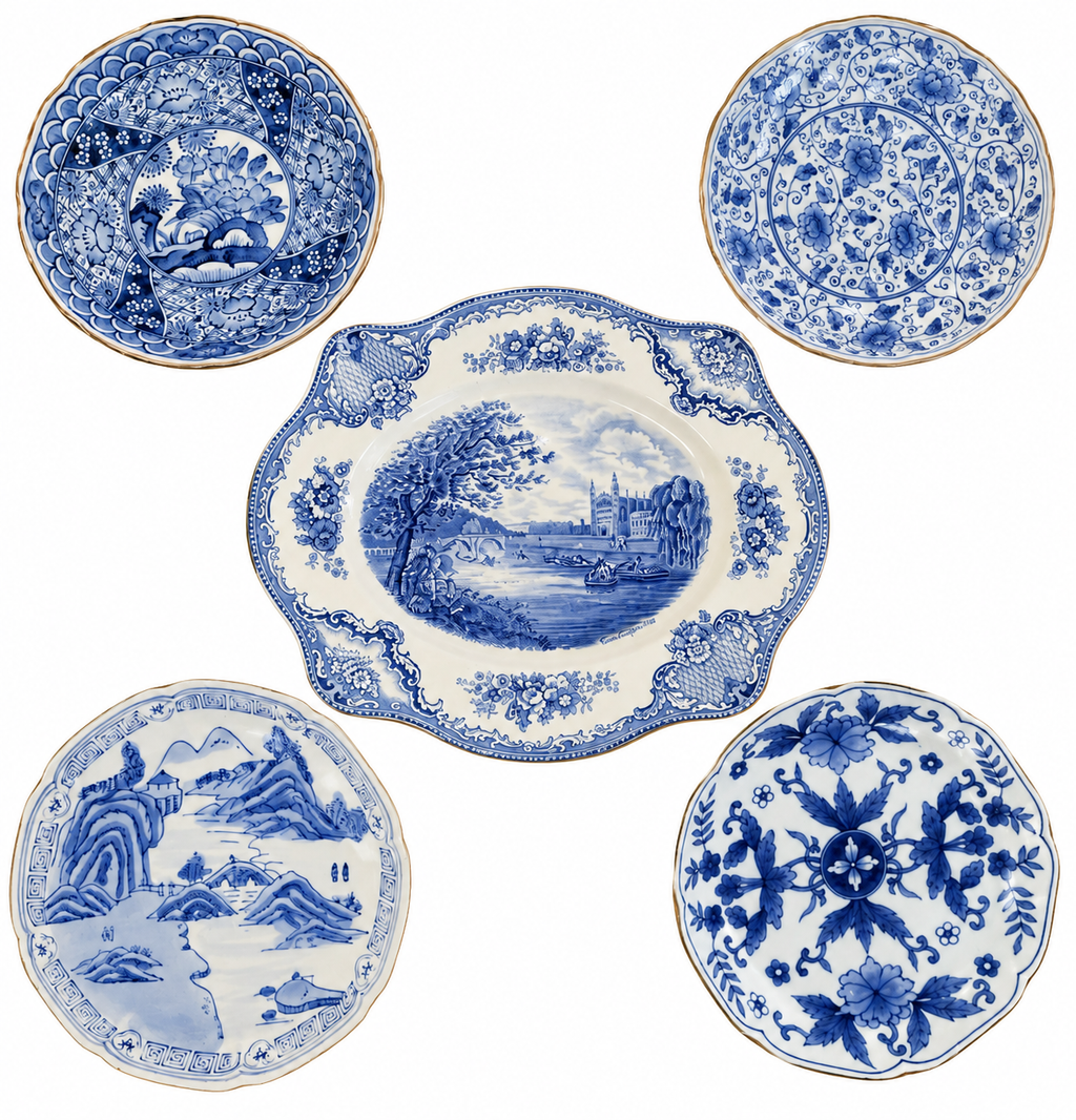 Set of Four Blue & White Porcelain Plates