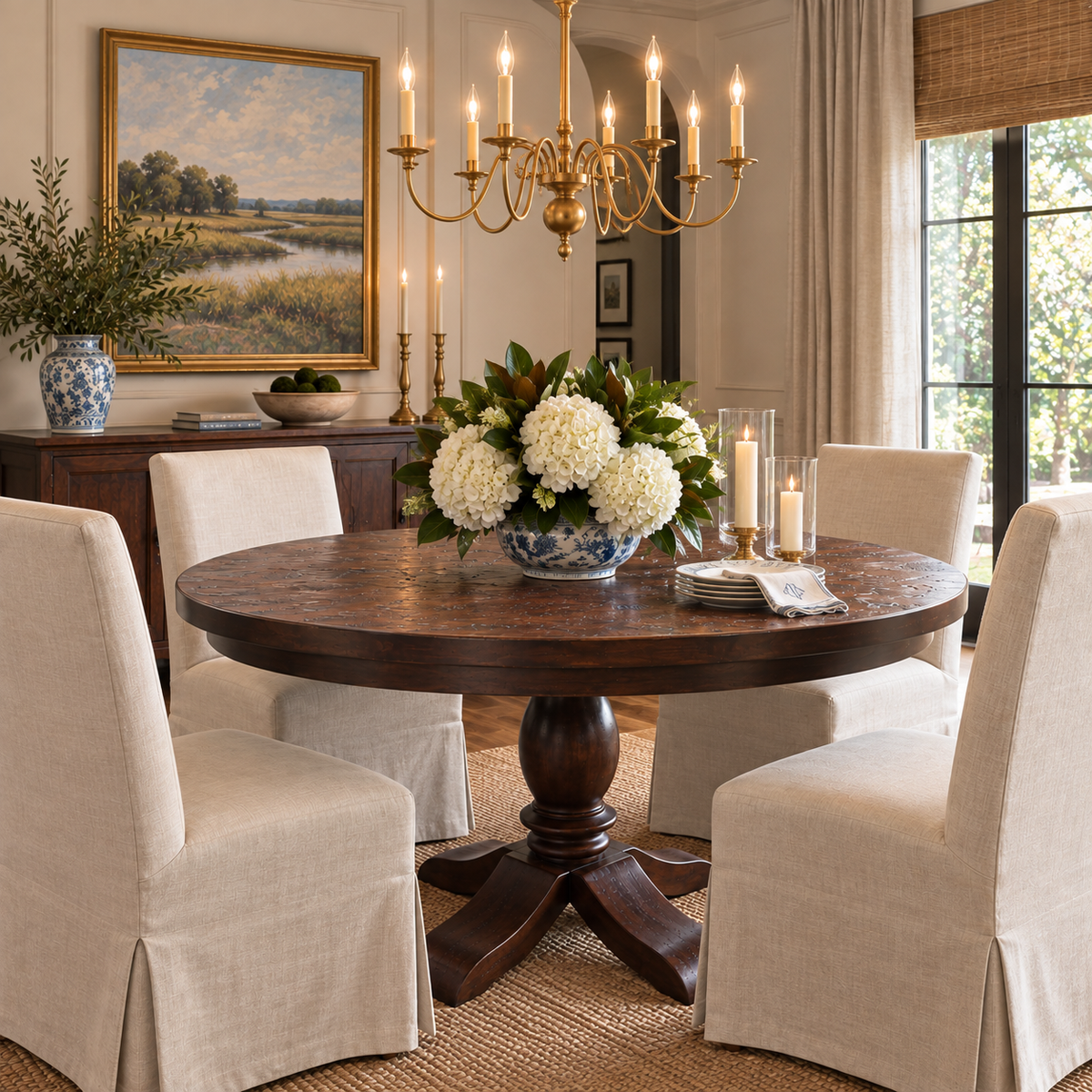 Round Distressed Dining Table