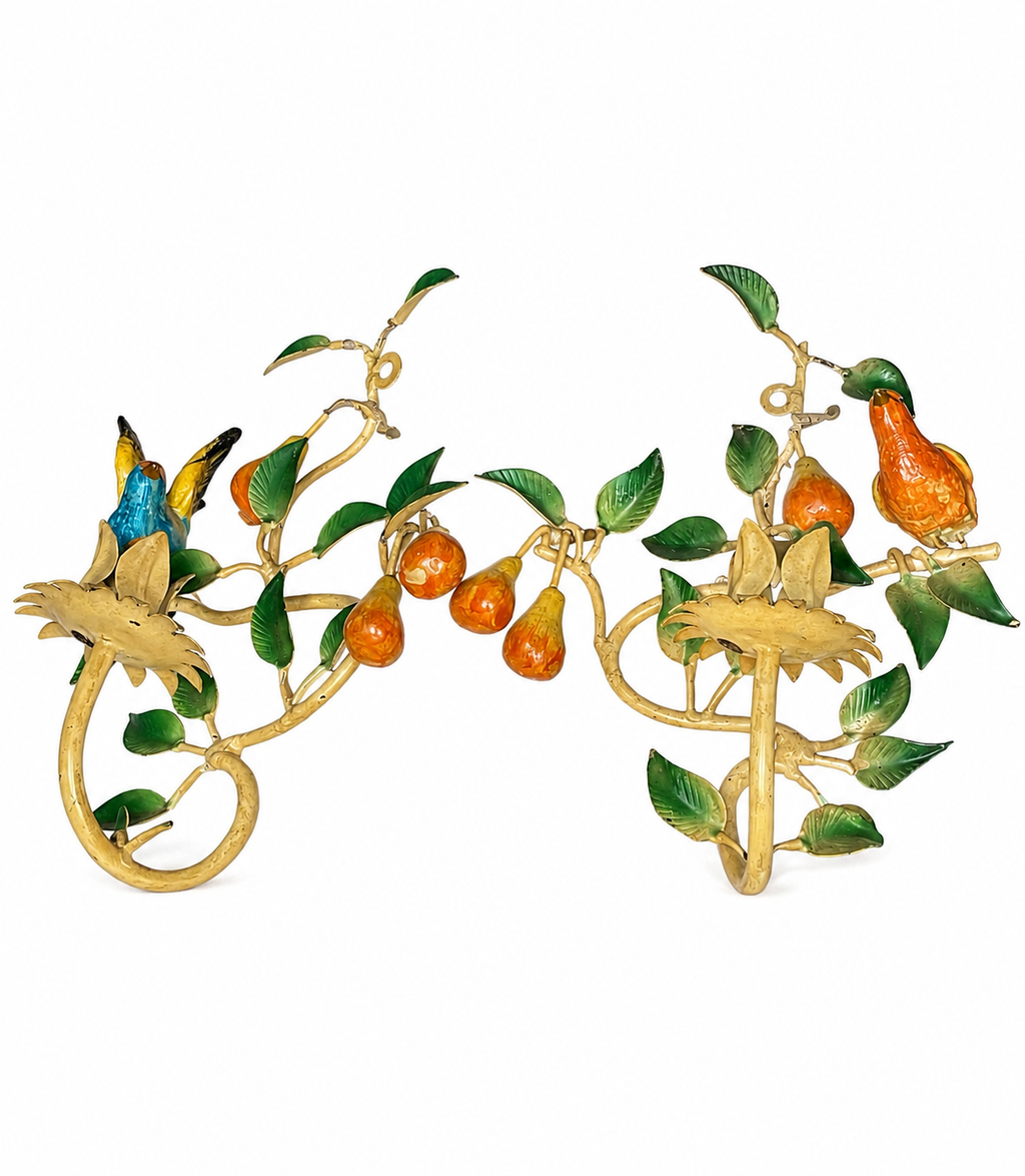 Pair of Italian Tole Bird Wall Sconces, c. 1940